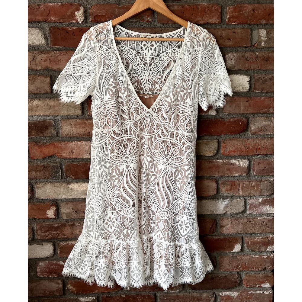 For Love & Lemons White Lace Mini Dress - Size Medium